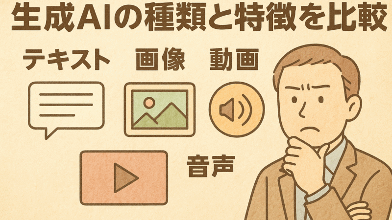 生成AIの種類と特徴を比較（テキスト、画像、動画、音声）
